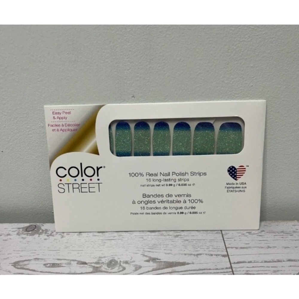 Color Street Nail Polish Strips Blue Green Glitter Ombre 16 Count New